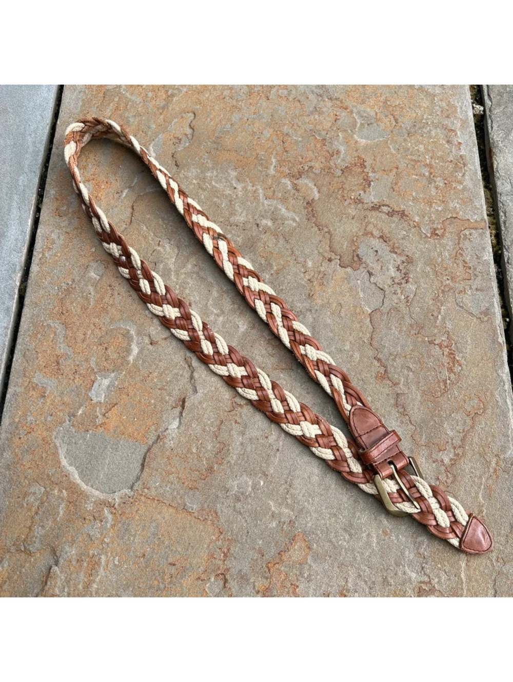 Y2K Brown/Beige Woven + Leather Braid Belt